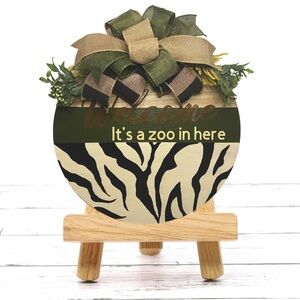 Handmade “Welcome – It’s a Zoo in Here” Door Hanger | Zebra Safari Door Decor